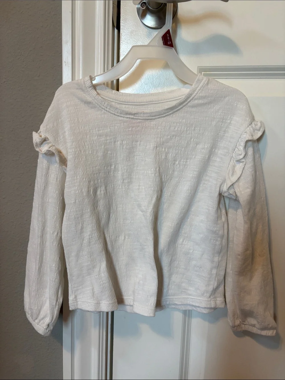 Cat & Jack White Ruffle-Shoulder Long Sleeve Tee